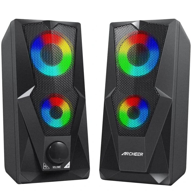 ACHEER CS1 Computer Speaker Gaming Speaker RGB Light PC 2.0 Powered by USB Stereo Volume Control Desktop Speaker - Black