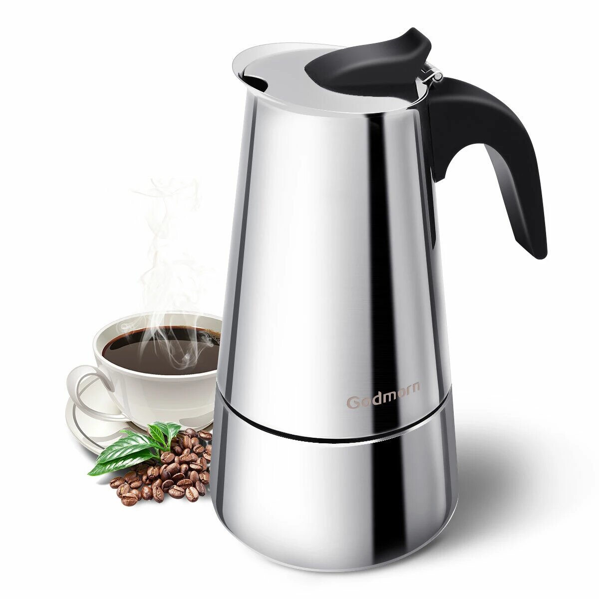 Godmorn Stainless Steel Espresso Pitcher, 450ml/15oz/9cups, Suitable for Conduction Cookers