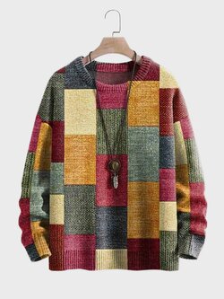  Mens Color Block Patchwork Crew Neck Loose Pullover Sweatshirts - Colorful S Brand: ChArmkpR