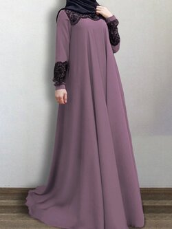 Women Lace Patchwork Big Swing Vintage O Neck Casual Long Sleeve Muslim Dress - S Brand: ZANZEA