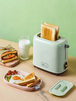 Mini Toaster Heater with Dust Cover - Stainless Steel Electric Sandwich Toaster and Breakfast Sandwich Maker for Home and Office - 650W - Green